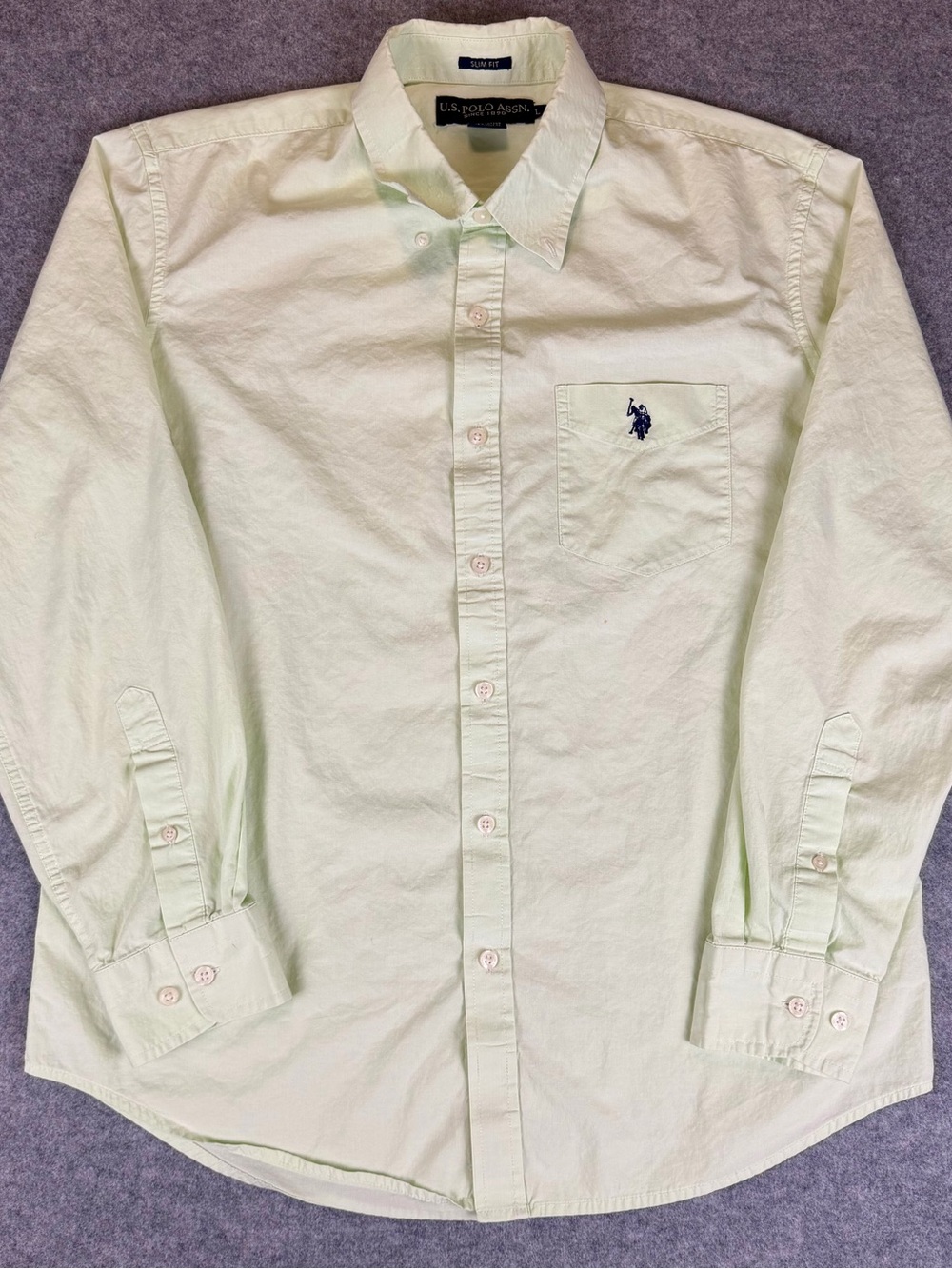 US Polo Assn Slim Fit Yellow Green Button Down Dress Shirt Men’s L READ